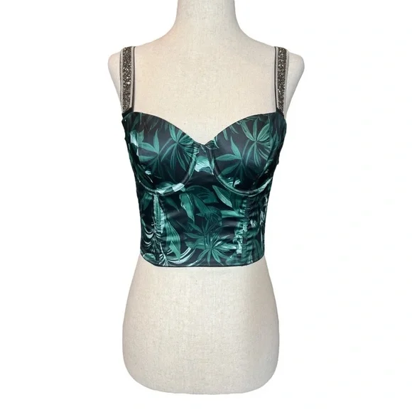 NWOT Victoria's Secret Very Sexy Green Black Tropical Bustier Rhinestone Straps - Picture 3 of 15